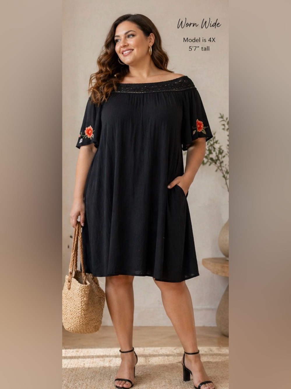 Michel Studio Black Crochet Trim Dress – Size 4X (Fits 3X–4X)